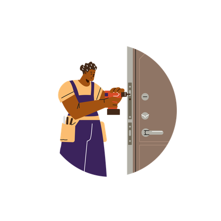 Locksmith repairs door lock  Illustration