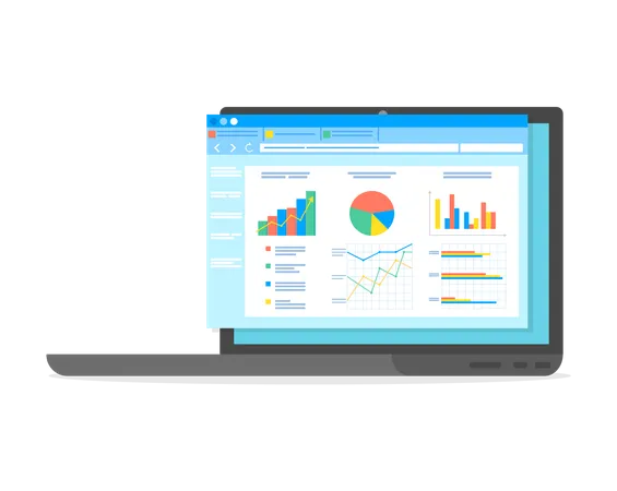 Écran d'ordinateur de logiciel de table avec données de comptabilité financière, rapport d'activité analytique de base de données  Illustration