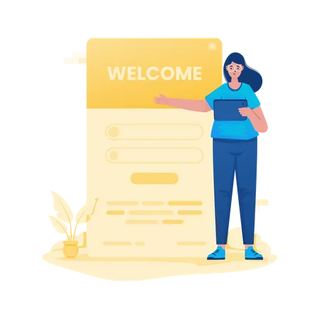 Welcome Greetings With Login Form Screen Illustration イラスト