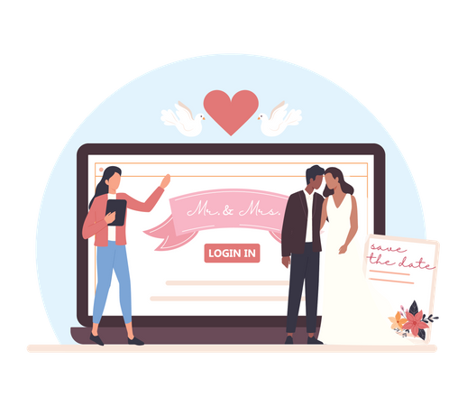 Faça login no site de planejamento de casamento  Ilustração