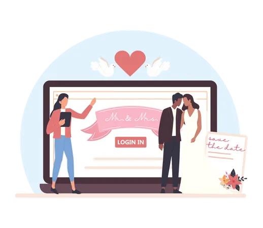 Faça login no site de planejamento de casamento  Ilustração