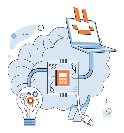 Künstliche Intelligenz mit logischer Architektur baut Brücken im Realm Computing  Illustration