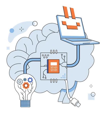 Künstliche Intelligenz mit logischer Architektur baut Brücken im Realm Computing  Illustration
