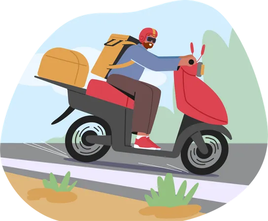 Speedy Courier Male Character Provides Service On Scooters Or Moped For Quick And Efficient Delivery Of Foods Packages And Documents Ideal For Urban Areas Cartoon People Vector Illustration Illustration
