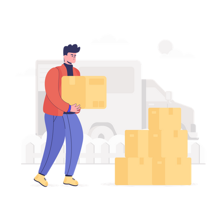 Logistic Worker loading parcels in truck  Illustration