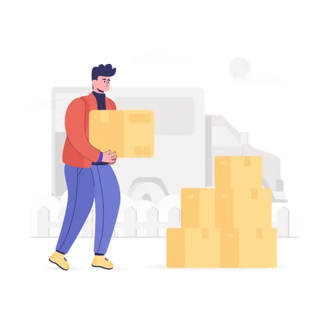 Logistic Worker loading parcels in truck  Illustration