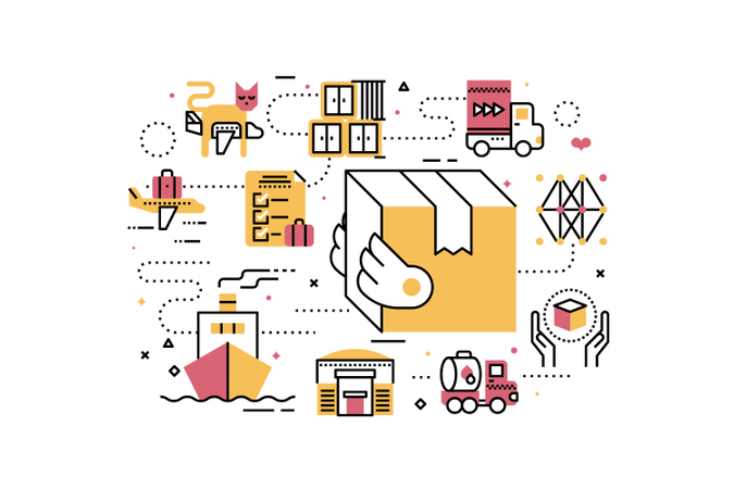 Logistics and transportation line icons illustration  Illustration