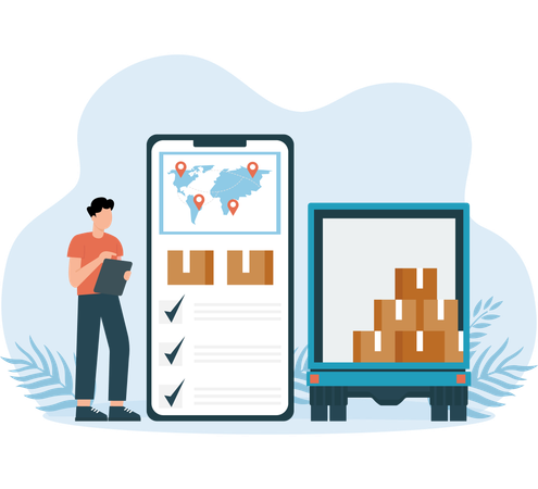 Logistics Website shows delivery products  Illustration