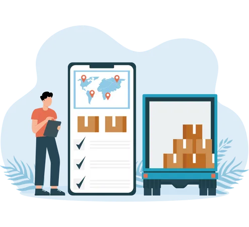 Logistics Website shows delivery products  Illustration