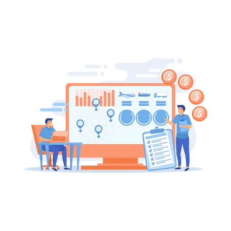 Analyse der Logistikbranche und des Frachtgewinns  Illustration