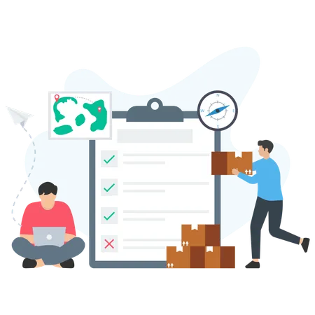 Häkchen für Logistikmanager in der Logistikliste  Illustration