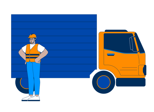 Logistikmitarbeiter mit Lieferwagen  Illustration