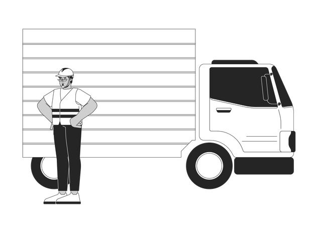 Logistikmitarbeiter mit Lieferwagen  Illustration