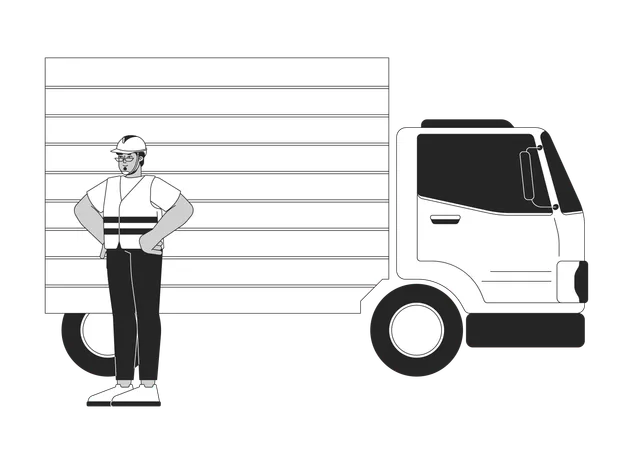 Logistikmitarbeiter mit Lieferwagen  Illustration