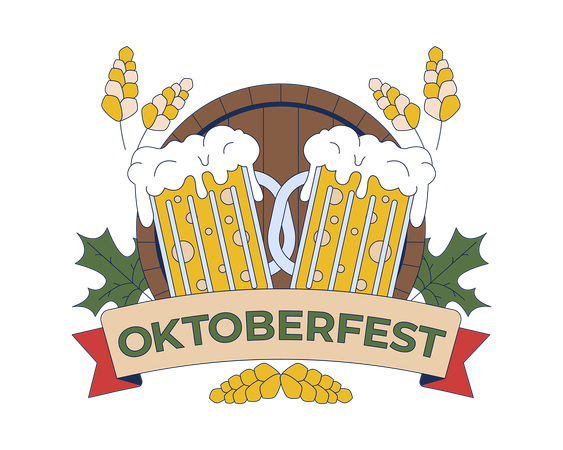 Logotipo de Oktoberfest con jarras de cerveza  Ilustración