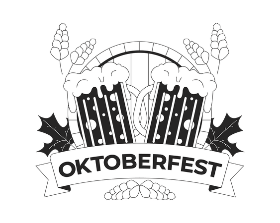 Logotipo de Oktoberfest con jarras de cerveza  Ilustración