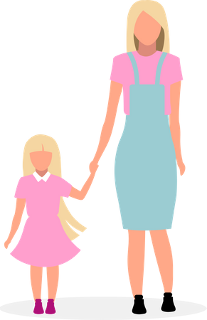 Mãe loira com filha fofa  Ilustração