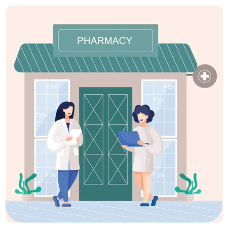 Farmacêutica feminina segurando lista de medicamentos  Ilustração