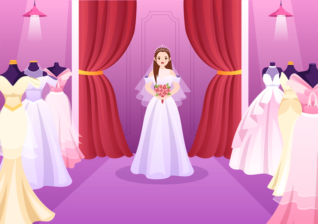 Noiva na loja de casamento  Ilustração
