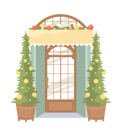 Decoração de entrada de loja de varejo para evento de Natal  Ilustração