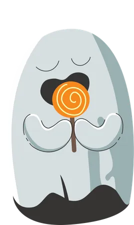 Meet The Lollipop Lover Ghost A Sweet Toothed Spirit With A Fondness For Candy This Cheerful Illustration Features A Ghost Happily Clutching A Swirling Lollipop Perfect For Adding A Playful Touch To Any Halloween Themed Project Illustration