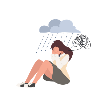 Lonely girl in depression  Illustration