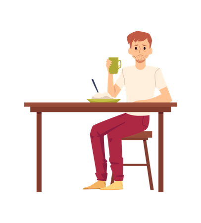 Lonely man having his dinner alone  Illustration