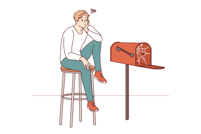 외로운 남자가 편지를 기다리고 있다  일러스트레이션