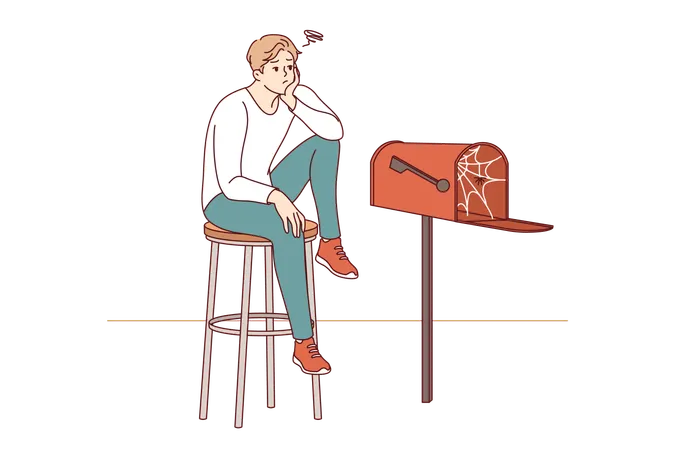 Lonely man is waiting for letter  Illustration