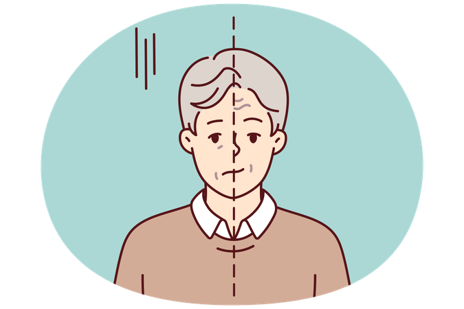心理的な問題を抱えながら、笑いながら悲しんでいる孤独な男性  イラスト