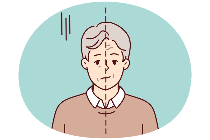 心理的な問題を抱えながら、笑いながら悲しんでいる孤独な男性  イラスト
