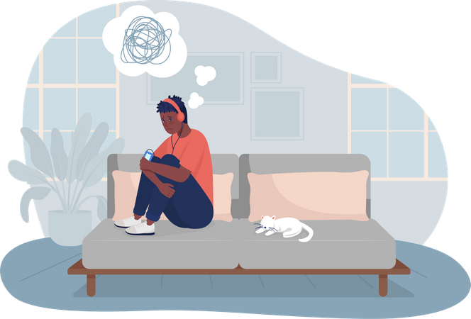 Lonely teen boy at home  Illustration