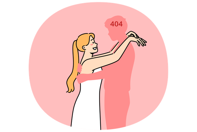 孤独な女性が架空の男性を抱きしめる  イラスト