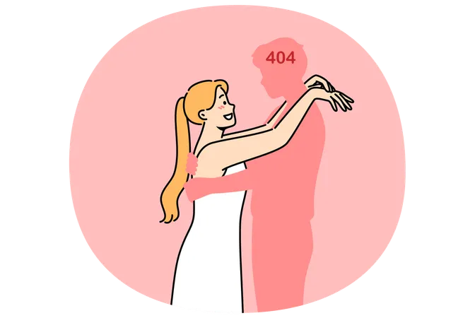 孤独な女性が架空の男性を抱きしめる  イラスト
