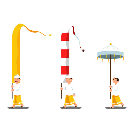 Long Flag Decoration Carried By Men On Parade Illustration