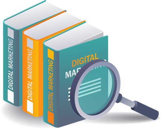 Look for digital marketing information in books  Illustration