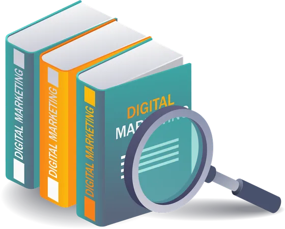 Look for digital marketing information in books  Illustration