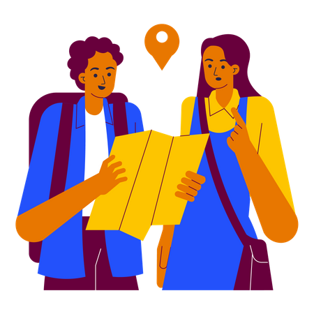 Looking for directions in map  Illustration