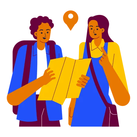 Looking for directions in map  Illustration