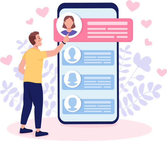Looking for girlfriend online using dating app  イラスト