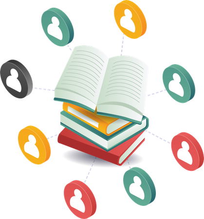 Looking for network of people and students reading books  Illustration