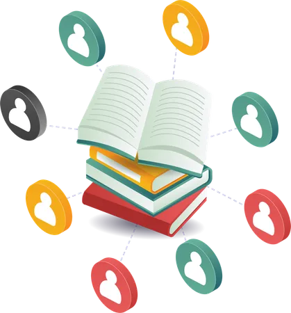 Looking for network of people and students reading books  Illustration