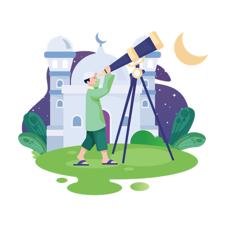 Looking for the moon of hilal ramadan 일러스트레이션