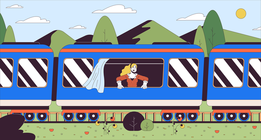 Looking out of train window  Illustration