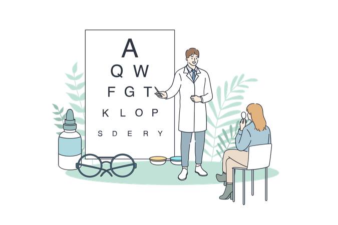 L'ophtalmologiste teste la vue du patient  Illustration