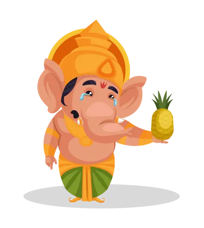 Lord Ganesha crying while holding pineapple  Illustration
