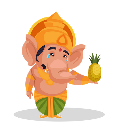 Lord Ganesha crying while holding pineapple  Illustration