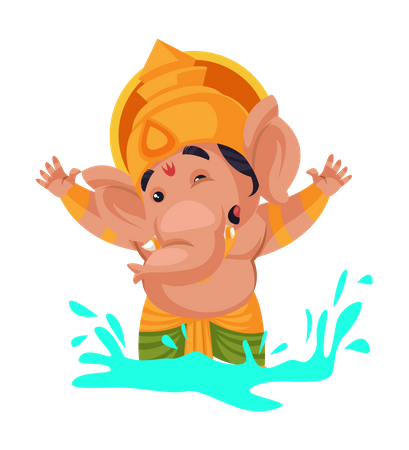 Lord Ganesha enjoying in water  Illustration