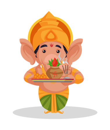 Lord Ganesha holding worship plate  Illustration