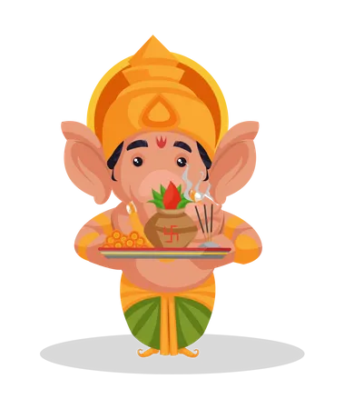 Lord Ganesha holding worship plate  Illustration